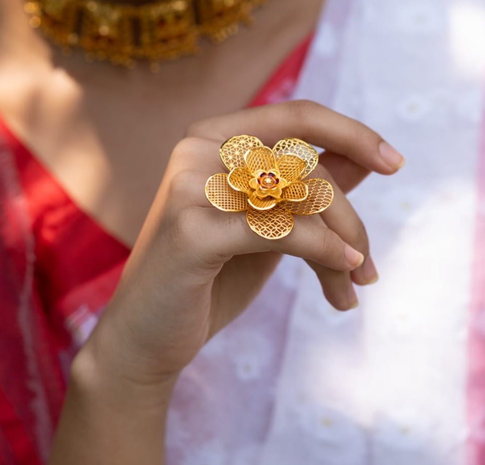 Meena Intricate Decor Gold Ring